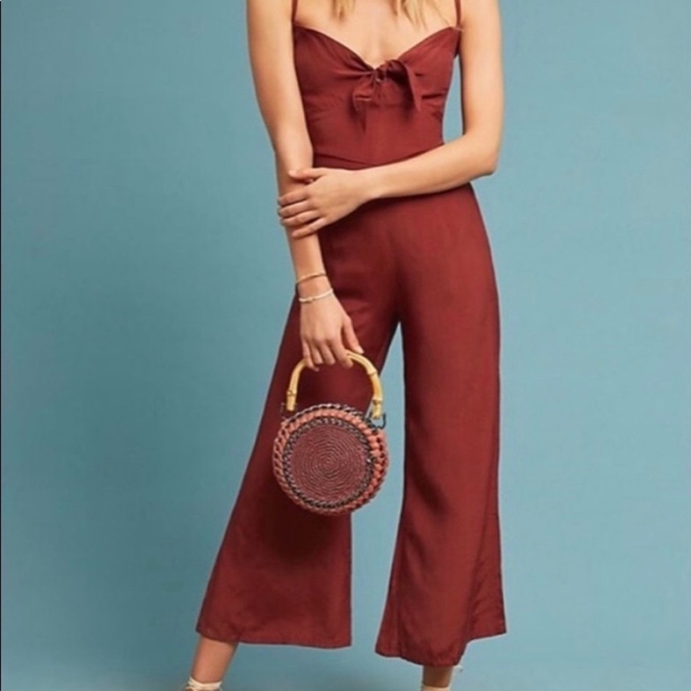 Anthropologie Orange Jumpsuit with Tie Detail and Cropped Wide-Leg